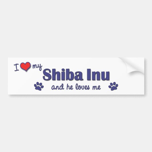 Ik hou van mijn Shiba Inu (Mannelijke hond) Bumpersticker (Voorkant)