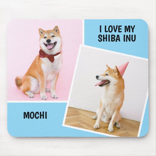 Ik hou van mijn Shiba op twee foto's Muismat (Voorkant)