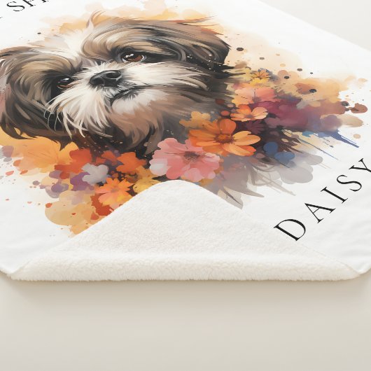 Ik hou van mijn Shih Tzu Floral hondenportret Sherpa Deken (3/4)