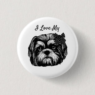 Ik hou van mijn Shih Tzu-hond met strik originele  Ronde Button 3,2 Cm