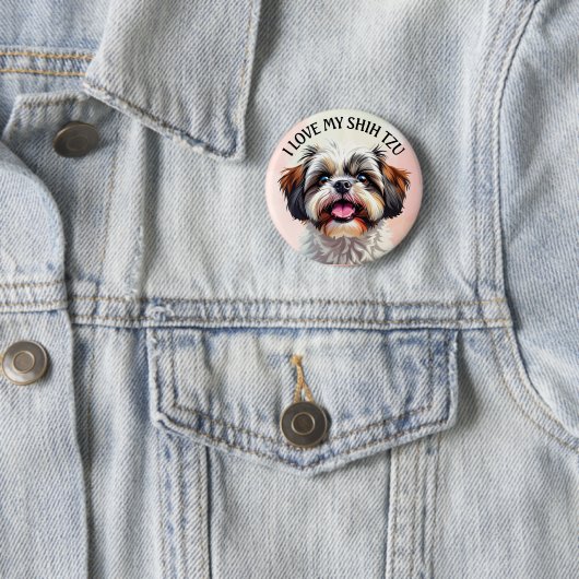 Ik hou van mijn Shih Tzu puppy Ronde Button 5,7 Cm (In situ)