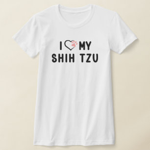 Ik hou van mijn Shih Tzu Roze Poot Hart Hond T-shirt