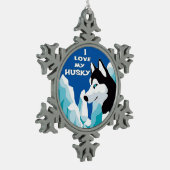 Ik hou van mijn Siberian Husky Tin Sneeuwvlok Ornament (Links)