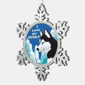 Ik hou van mijn Siberian Husky Tin Sneeuwvlok Ornament (Rechts)