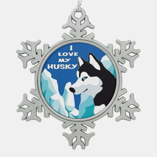 Ik hou van mijn Siberian Husky Tin Sneeuwvlok Ornament (Voorkant)