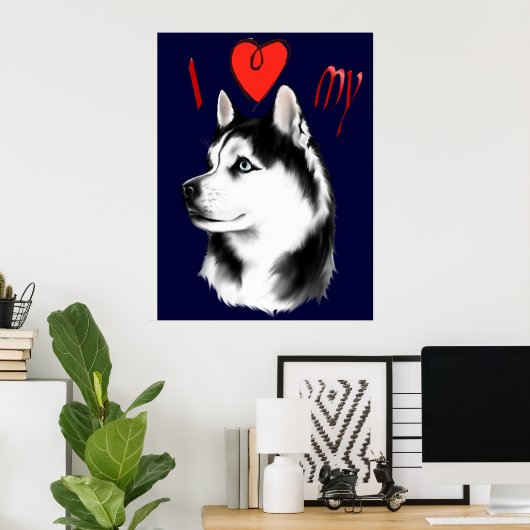 Ik hou van mijn Siberisch Husky Poster (Thuiskantoor)