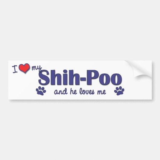 Ik hou van mijn sjiiet-poo (mannelijk hond) bumpersticker (Voorkant)