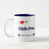 Ik hou van mijn sjiiet-poo (Vrouw hond) Tweekleurige Koffiemok (Links)