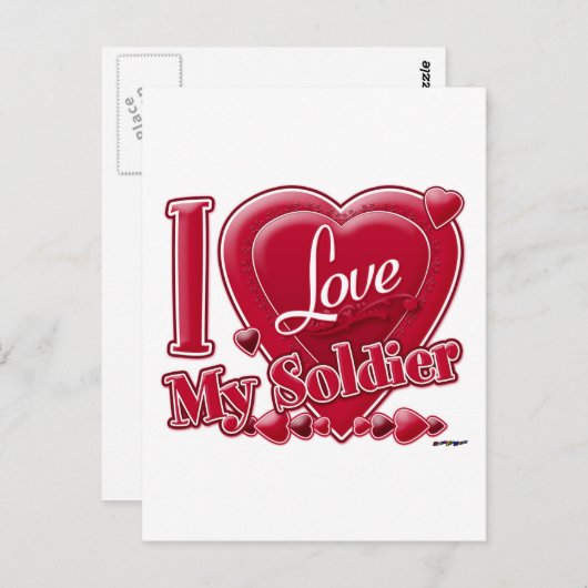 Ik hou van mijn soldaat rood - hart briefkaart (Voorkant / Achterkant)