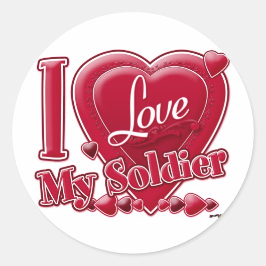 Ik hou van mijn soldaat rood - hart ronde sticker (Voorkant)