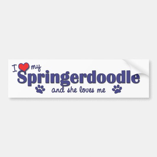 Ik hou van mijn Springerdoodle (Vrouw Dog) Bumpersticker (Voorkant)