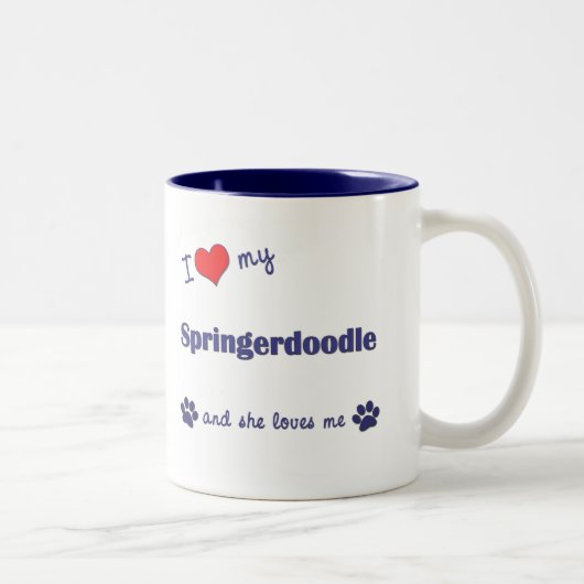 Ik hou van mijn Springerdoodle (Vrouw Dog) Tweekleurige Koffiemok (Rechts)