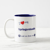 Ik hou van mijn Springerdoodle (Vrouw Dog) Tweekleurige Koffiemok (Links)