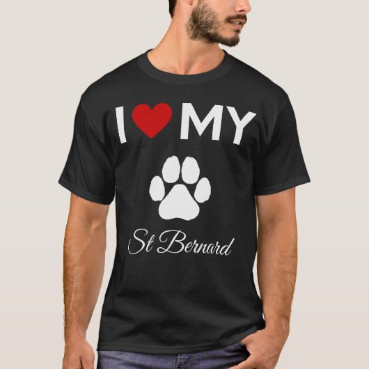 Ik hou van mijn St Bernard hond aangepaste tekst T-shirt (Voorkant)
