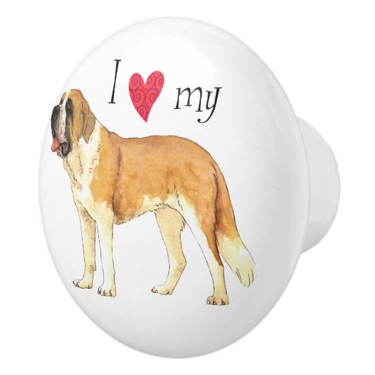 Ik hou van mijn St. Bernard Keramische Knop (Rechts)