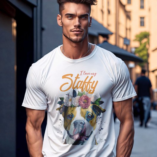 Ik hou van mijn Staffy, hond in bloemen Gepersonal T-shirt