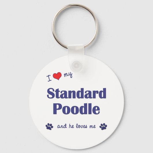Ik hou van mijn standaardpoel (mannelijke hond) sleutelhanger (Voorkant)