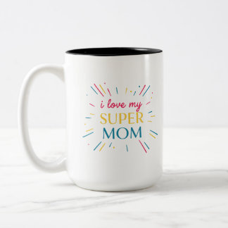 Ik hou van mijn super mama kleurrijke typografie k tweekleurige koffiemok