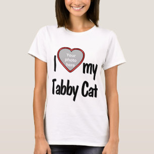 Ik hou van mijn Tabby Kat Schattige Rode Hart Foto T-shirt