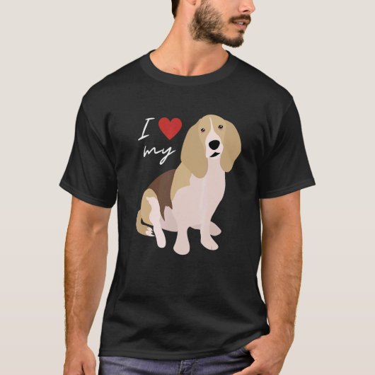 Ik hou van mijn Tan Black & White Basset Hound Dog T-shirt (Voorkant)