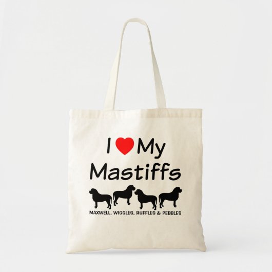 Ik hou van mijn tas met vier Mastiff-honden (Voorkant)