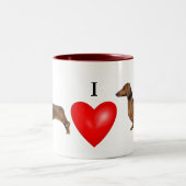 Ik hou van mijn teckel rood hart tweekleurige koffiemok (Center)