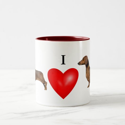 Ik hou van mijn teckel rood hart tweekleurige koffiemok (Center)