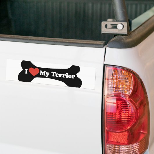 Ik hou van mijn Terrier - Dog Bone Bumpersticker (Op Truck)