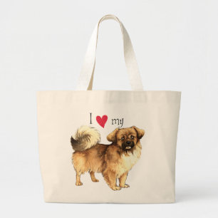 Ik hou van mijn Tibetaans Spananiel Grote Tote Bag