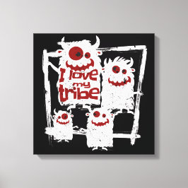 Ik hou van mijn Tribe Funny Monster Familie Hallow Canvas Afdruk