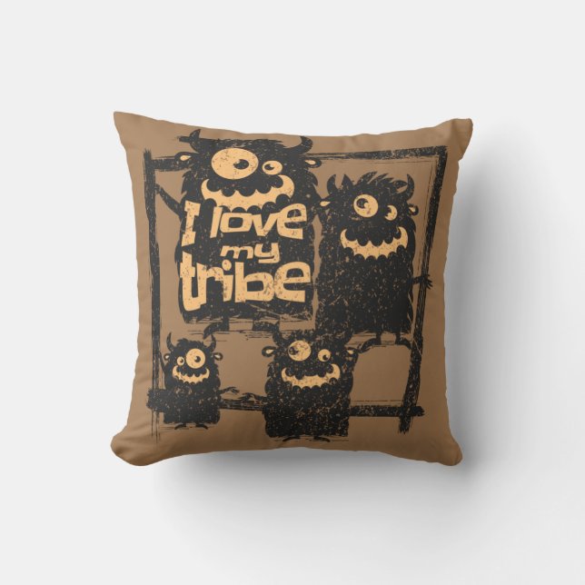 Ik hou van mijn Tribe Funny Monster Familie Hallow Kussen (Voorkant)
