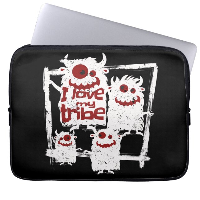 Ik hou van mijn Tribe Funny Monster Familie Hallow Laptop Sleeve (Voorkant)