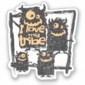 Ik hou van mijn Tribe Funny Monster Familie Hallow Sticker (Voorkant)