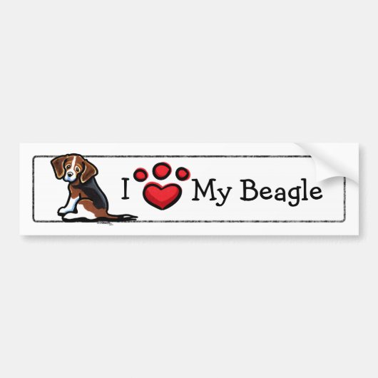 Ik hou van mijn Tricolor Beagle Bumpersticker (Voorkant)