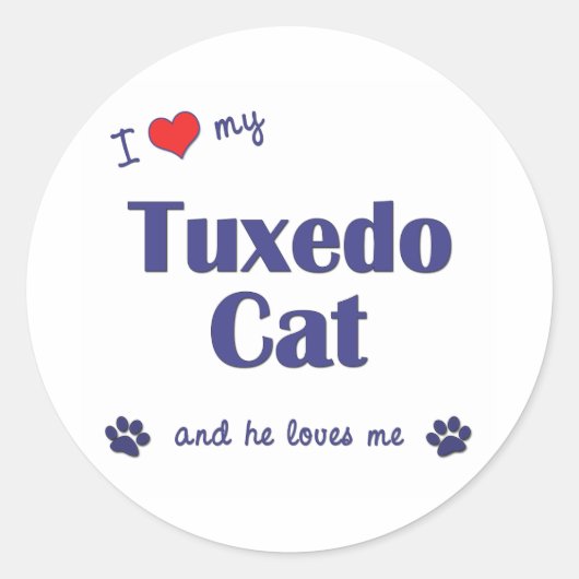 Ik hou van mijn Tuxedo Cat (mannenkat) Ronde Sticker (Voorkant)