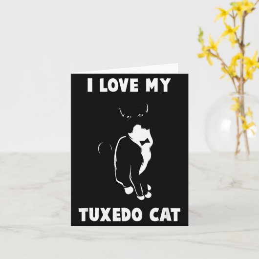 Ik hou van mijn Tuxedo Cat T-shirt _ Kat Liefhebbe Kaart (Gele Bloem)