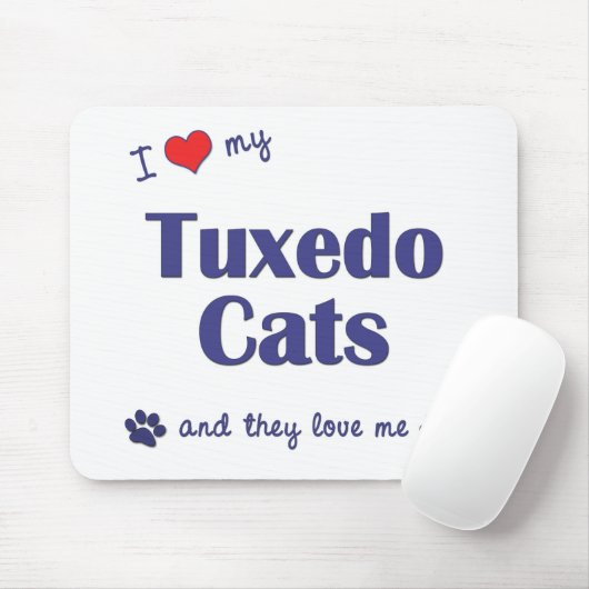 Ik hou van mijn Tuxedo-katten (meerdere katten) Muismat (Met muis)