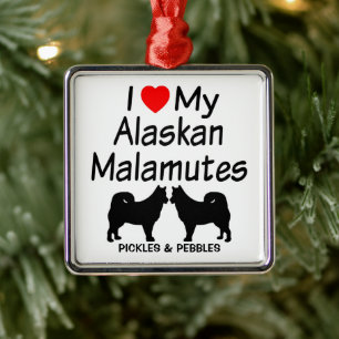 Ik hou van mijn twee Alaskan Malamute Honden Metalen Ornament