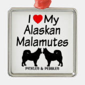 Ik hou van mijn twee Alaskan Malamute Honden Metalen Ornament (Voorkant)