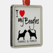 Ik hou van mijn twee beagle honden metalen ornament (Rechts)