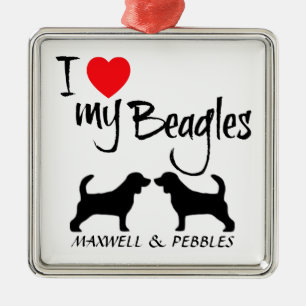 Ik hou van mijn twee beagle honden metalen ornament