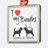 Ik hou van mijn twee beagle honden metalen ornament (Links)