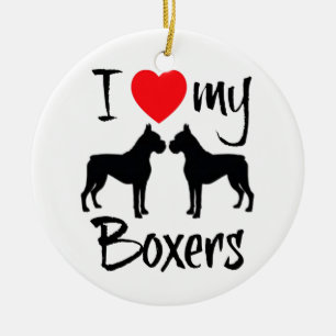 Ik hou van mijn twee boksers keramisch ornament
