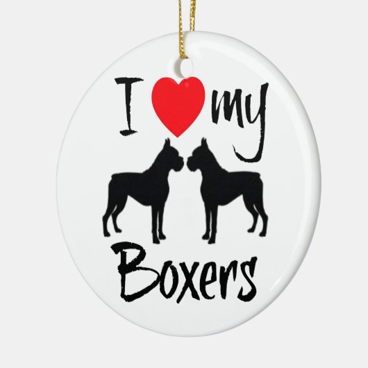 Ik hou van mijn twee boksers keramisch ornament (Links)