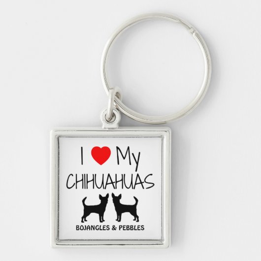 Ik hou van mijn twee chihuahua aangepaste Sleutelh Sleutelhanger (Voorkant)