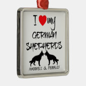Ik hou van mijn twee Duitse herdershonden Metalen Ornament (Rechts)