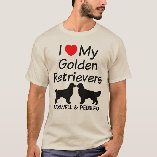 Ik hou van mijn twee Golden Retrievers T-shirt (Voorkant)