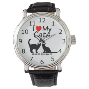 Ik hou van mijn twee katten Silhouette Horloge