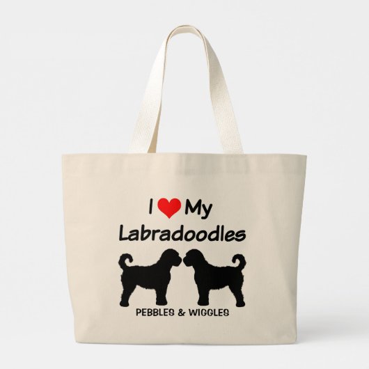 Ik hou van mijn twee Labradoodle Dogs Silhouette Grote Tote Bag (Achterkant)