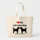 Ik hou van mijn twee Labradoodle Dogs Silhouette Grote Tote Bag (Voorkant)